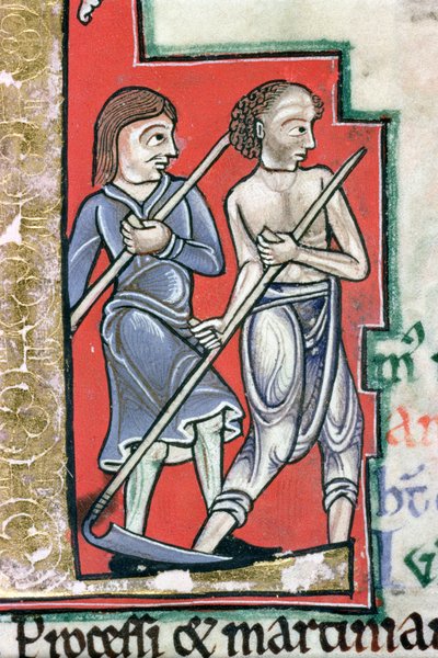 Ms Hunter 229 f.4r Mowing, dal Salterio di Hunterian, c.1170 (dettaglio) da English School