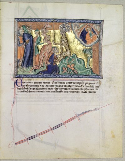 Ms L.A. 139-Lisboa fol.36 Il Signore che osserva il popolo adorare la bestia del mare in presenza del drago rosso, dall