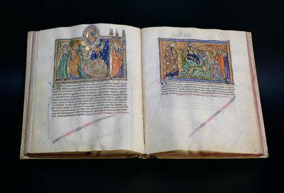 Ms L.A. 139-Lisboa fol.37v-38 La bestia che bestemmia il nome di Dio e il popolo che adora la 3ª e la 2ª bestia, dall