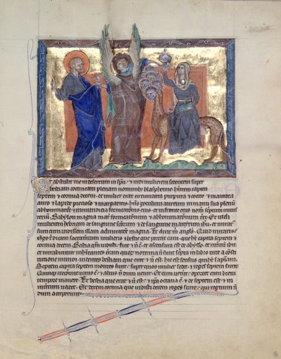 Ms L.A. 139-Lisboa fol.59 Un angelo che guida San Giovanni Evangelista alla Prostituta di Babilonia, dall