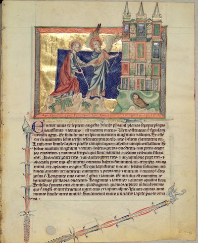 Ms L.A. 139-Lisboa fol.74 Un angelo che mostra la Nuova Gerusalemme a San Giovanni Evangelista, dall