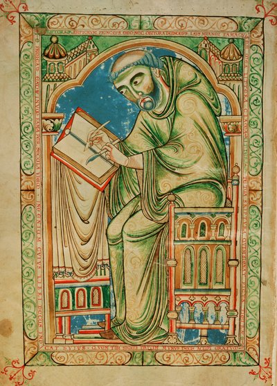 Monaco Eadwine al lavoro sul manoscritto, Eadwine Psalter, c.1150 da English School