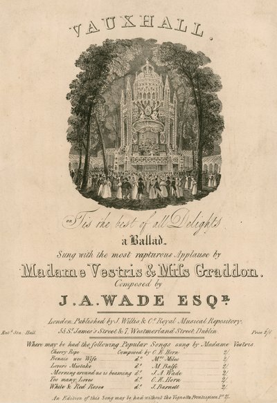 Partitura musicale: È il meglio di tutti i piaceri, cantata da Madame Vestris e Miss Graddon, composta da J A Wade da English School