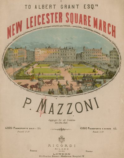 Partitura musicale per New Leicester Square March di P Mazzoni da English School