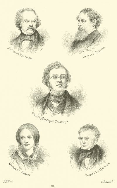 Nathaniel Hawthorne, Charles Dickens, William Makepeace Thackeray, Charlotte Bronte, Thomas De Quincey da English School