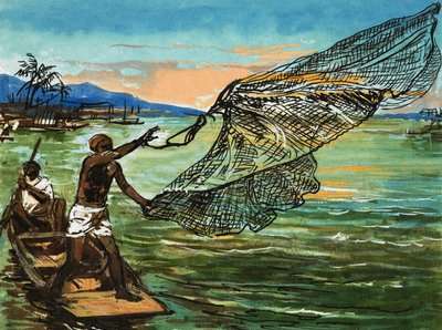 Indigeni che pescano sul fiume Niger in Africa da English School