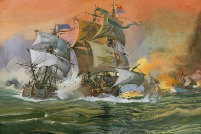 Scena di battaglia navale da English School