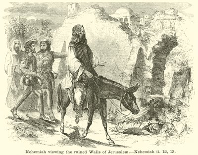 Neemia osserva le mura rovinate di Gerusalemme, Neemia, ii, 12, 13 da English School