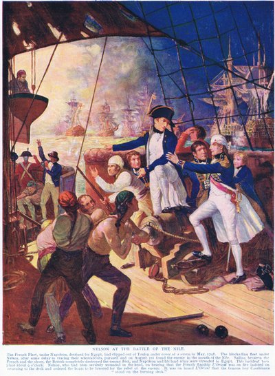 Nelson alla battaglia del Nilo, illustrazione dalla Storia delle Nazioni di Hutchinson, c.1910 da English School