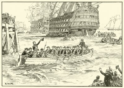 Nelson sale sulla sua nave ammiraglia a Portsmouth da English School