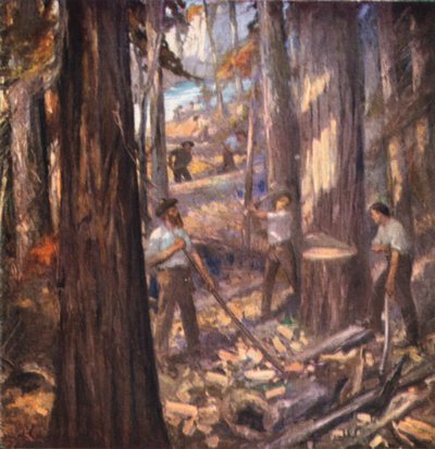 Nuovo Brunswick, William Davidson, il primo boscaiolo del Canada, taglia alberi per la Marina Britannica da English School
