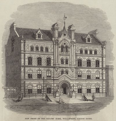 La nuova facciata della Casa dei Marinai, Well-Street, London Docks da English School