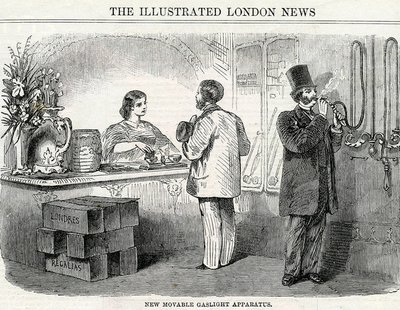 Nuovo apparato di illuminazione a gas mobile, tratto dal London Illustrated News da English School