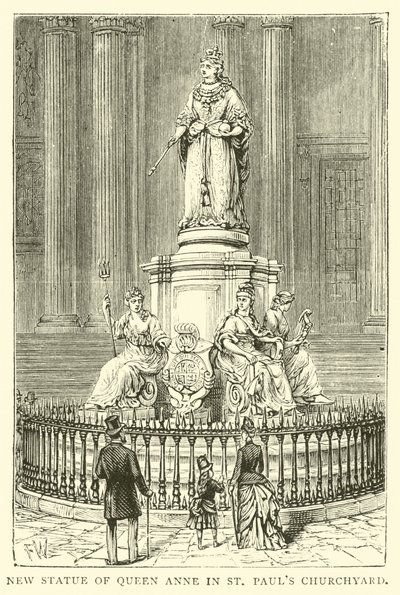 Nuova statua della regina Anna nel cortile della chiesa di San Paolo da English School