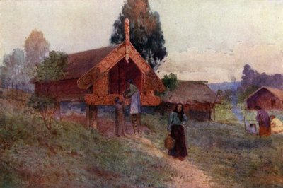 Nuova Zelanda: A Pataka (litografia a colori) da English School