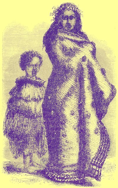 Donna e ragazzo della Nuova Zelanda, illustrazione da Notable Voyagers di William Kingston, pubblicato 1885 da English School