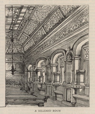 Nuovo edificio del Constitutional Club in Northumberland Avenue: Una sala da biliardo da English School