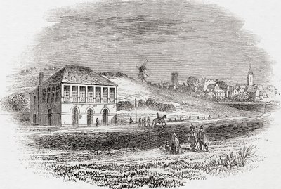 Ippodromo di Newmarket, Newmarket, Inghilterra ai tempi di Carlo I, da Old England: A Pictorial Museum, pub. 1847 da English School