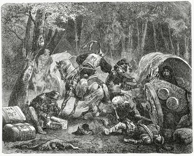 Nobili che saccheggiano mercanti itineranti, 1882 da English School