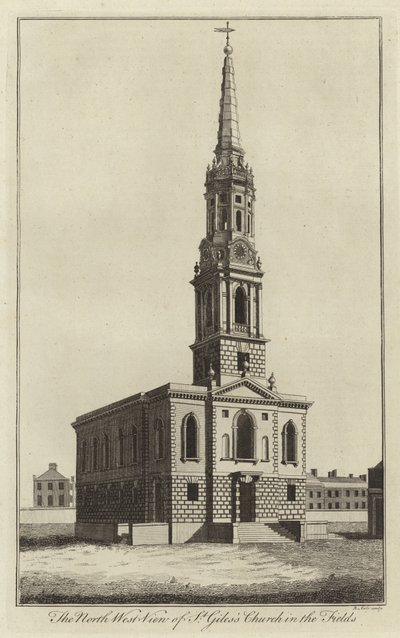 Veduta nord-ovest della Chiesa di St Giles in the Fields, Londra da English School