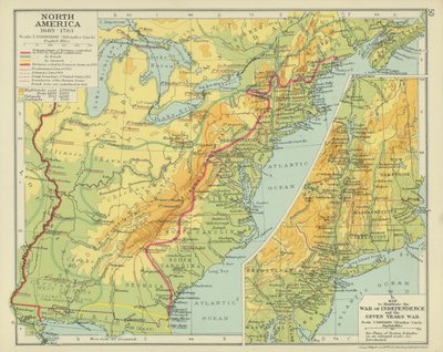 Nord America 1689-1783 (litografia a colori) da English School