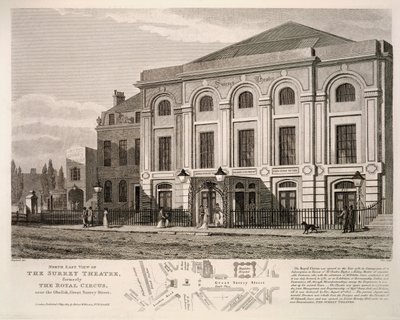 Veduta nord-est del Surrey Theatre, precedentemente The Royal Circus vicino all
