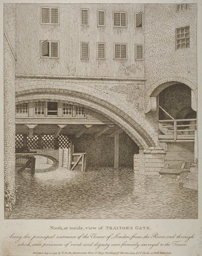 Vista nord della Porta dei Traditori, Torre di Londra, pubblicata da Nathaniel Smith, 1798 da English School