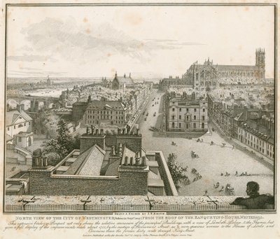Vista nord di Westminster dal tetto della Sala dei Banchetti, Whitehall da English School