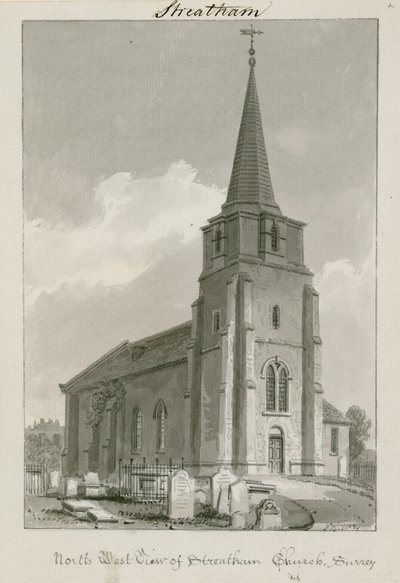 Vista nord-ovest della chiesa di Streatham, Surrey da English School