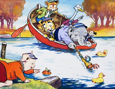 Animali da asilo che giocano in barca da English School