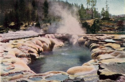 Geyser Oblong, Parco di Yellowstone (litografia a colori) da English School
