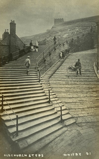 Scalinata della vecchia chiesa, Whitby (foto b/n) da English School