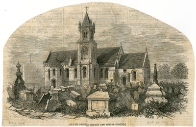 Vecchia Chiesa di St Pancras, Londra, e cimitero da English School