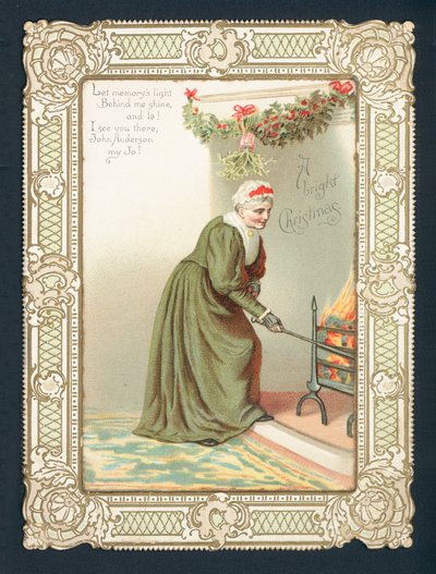 Vecchia donna che alimenta il fuoco da English School
