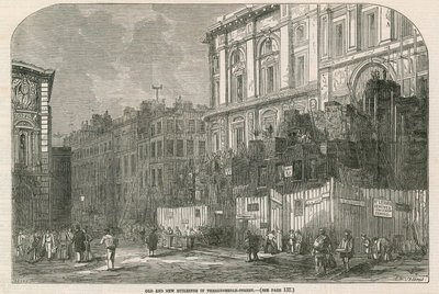 Edifici vecchi e nuovi in Threadneedle Street, Londra da English School