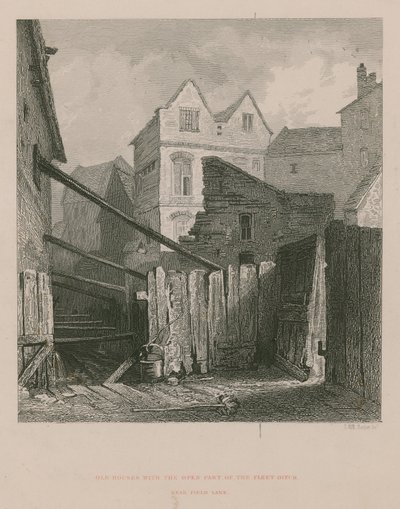 Vecchie case con la parte aperta del canale Fleet vicino a Field Lane da English School