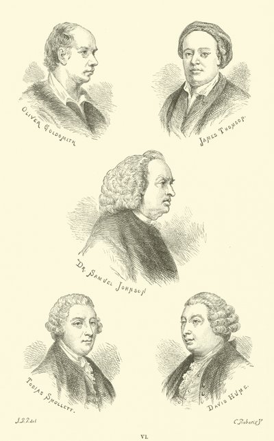 Oliver Goldsmith, James Thomson, Dr. Samuel Johnson, Tobias Smollett, David Hume da English School