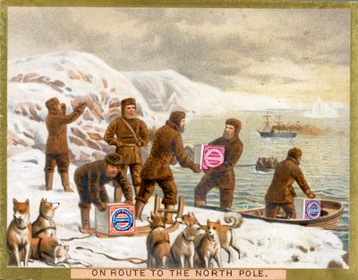 In rotta verso il Polo Nord, una carta promozionale per i biscotti Huntley & Palmers, c.1890 da English School