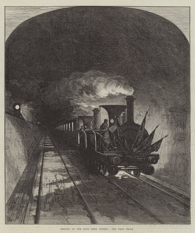 Apertura del tunnel del Moncenisio, il primo treno (incisione) da English School