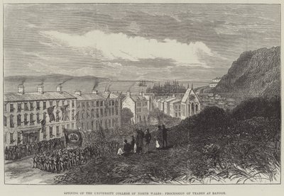 Apertura del University College del Galles del Nord, processione dei mestieri a Bangor (incisione) da English School