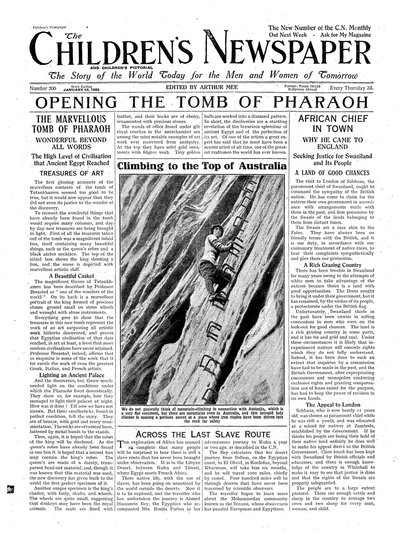 Apertura della tomba del Faraone, illustrazione da The Childrens Newspaper, 13 gennaio 1923 da English School