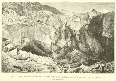 Origine del Gange (Bhagirathi) dalla grotta di ghiaccio Gangotri (10.300 piedi), nell