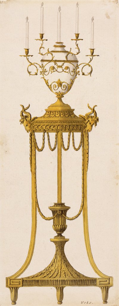 Design originale per un treppiede e un vaso per candele, da "Works in Architecture", di Robert e J. Adam, 1773 da English School