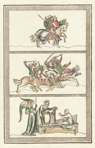 Osvaldo Re di Northumbria con il suo esercito, Battaglia di Maserfield, Miracolo della Vergine Maria da English School