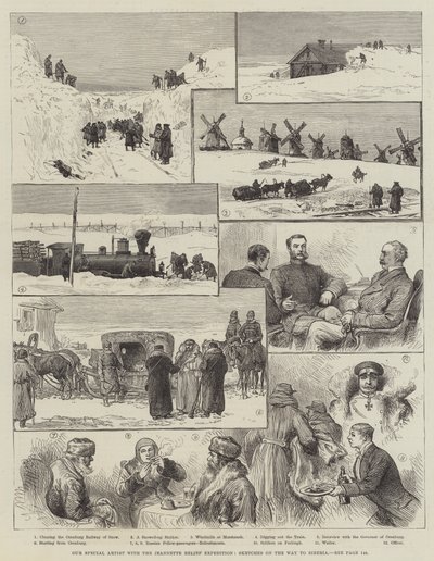 Il nostro artista speciale con la spedizione di soccorso Jeannette, schizzi sulla strada per la Siberia (incisione) da English School