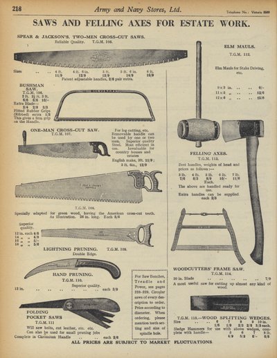 Pagina dal catalogo Army and Navy Stores da English School