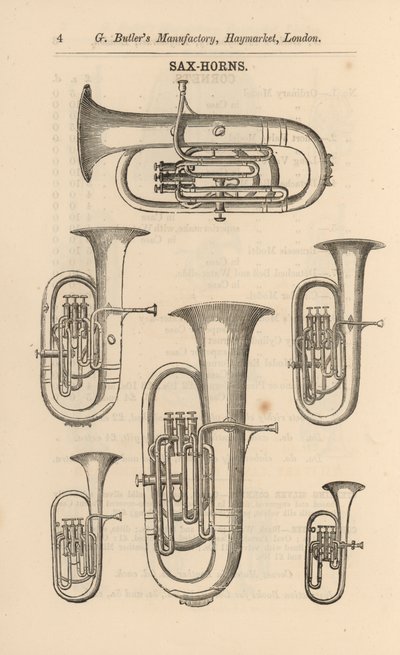 Pagina dal catalogo illustrato di strumenti musicali di G Butler da English School