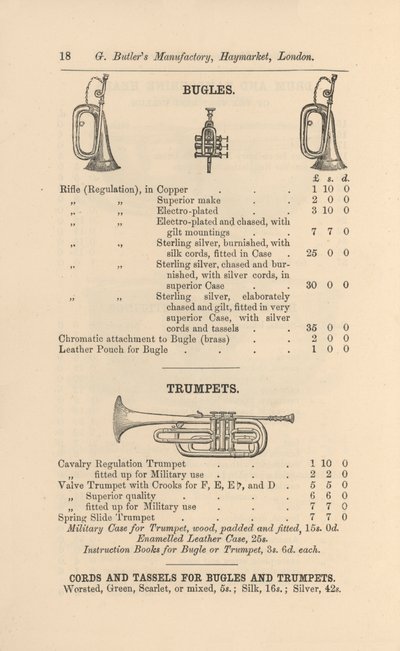 Pagina dal catalogo illustrato di strumenti musicali di G Butler da English School