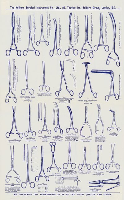 Pagina dal catalogo di strumenti chirurgici, c.1900 da English School