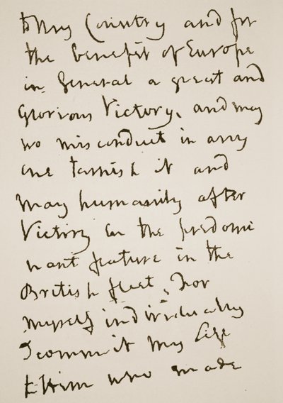 Pagina di una lettera scritta da Nelson poco prima della Battaglia di Trafalgar, lunedì 21 ottobre 1805 da English School